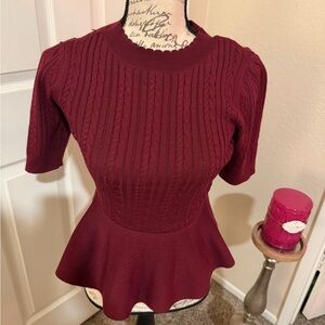 Scarlett Maroon Knit Peplum Blouse